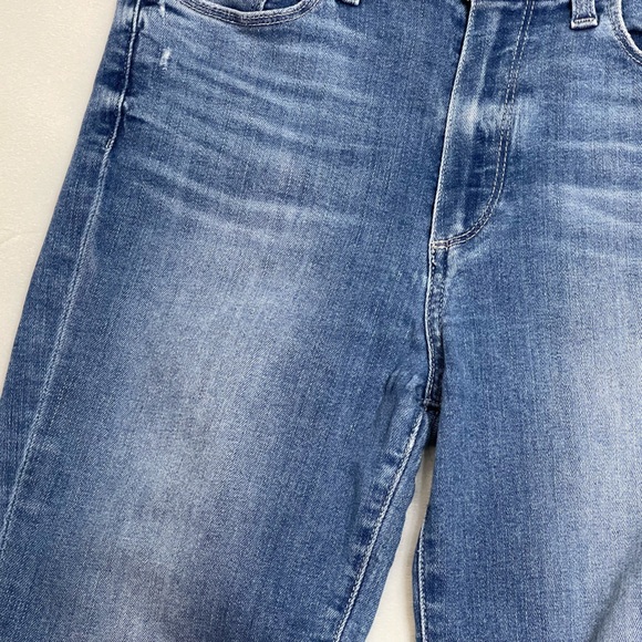 Paige Colette Crop Flare Distressed Blue Jeans w Raw Hem - Picture 13 of 16